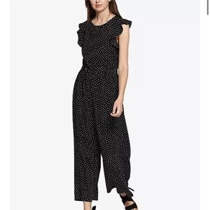 Sanctuary Antonella Black Polka Dot Jumpsuit Flutter Sleeve Size S/Small